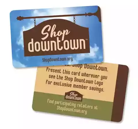 Shop Downtown Discount Card front and back